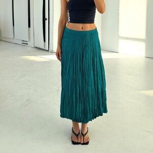 Vintage green crinkle silk maxi skirt